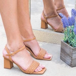 Braided Strap Tan Heeled Sandals